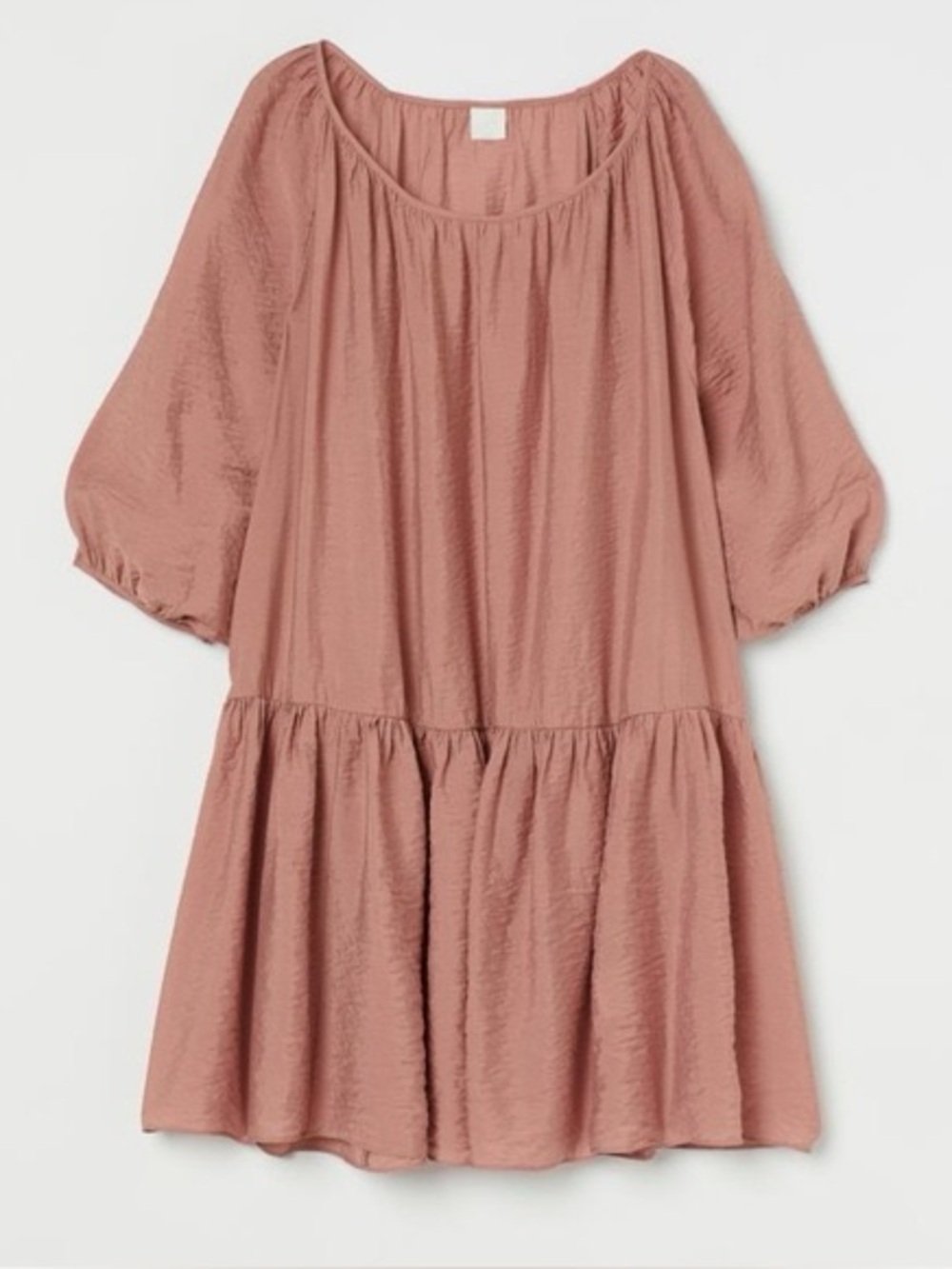 H&M Airy Lightweight Dusty Rose Puff Sleeve Tiered Dress Cottage Country